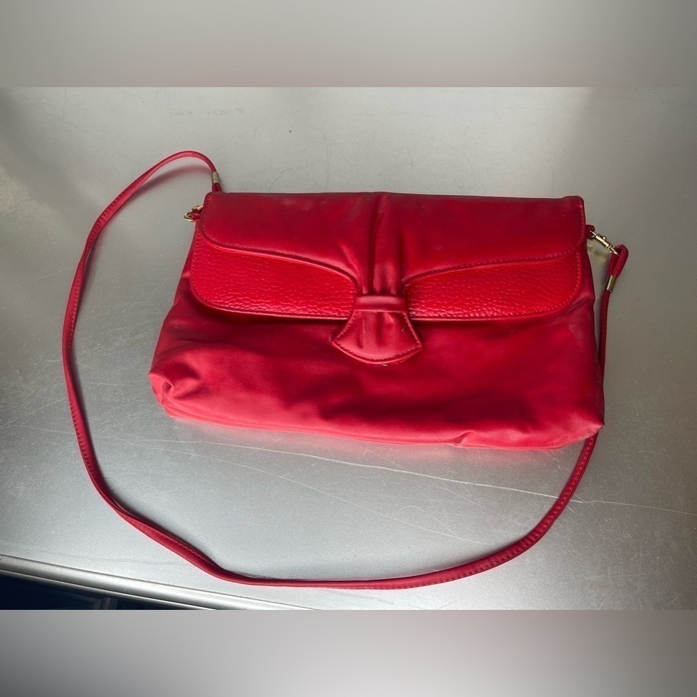 Vintage Handbag Red Faux Leather Shoulder Envelope Bag Purse Clutch